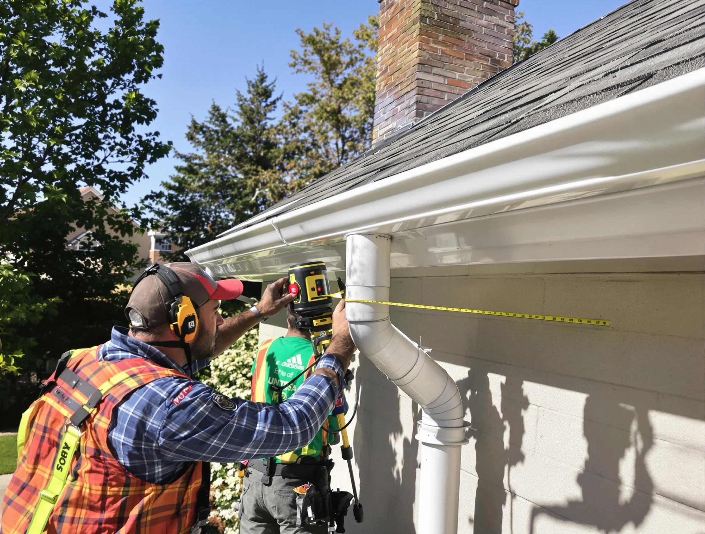 Parma Heights Roofing Company installing downspouts at a property in Parma Heights, OH