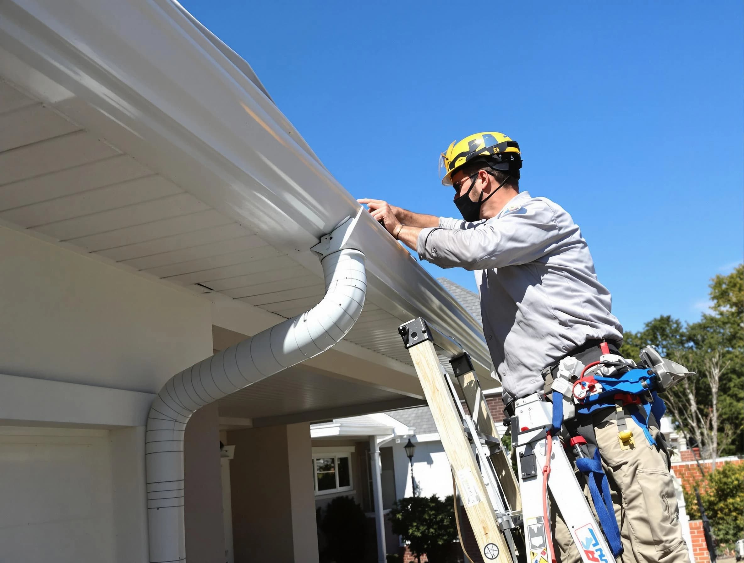Close-up on a freshly sealed gutter joint by Parma Heights Roofing Company in Parma Heights, OH