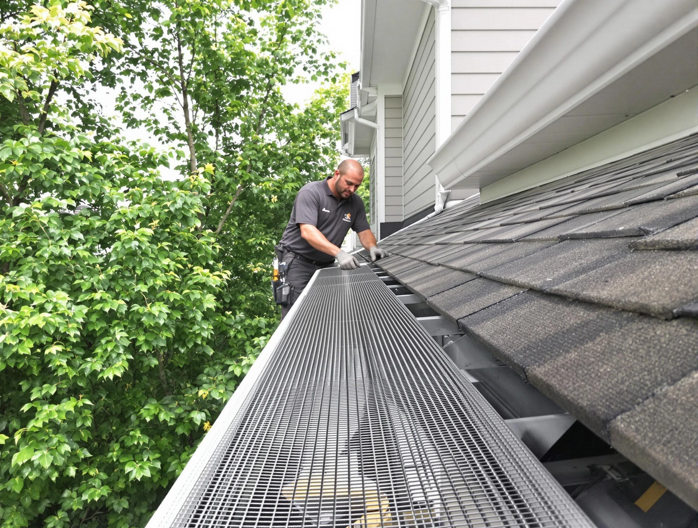 Close-up of gutter guards installed by Parma Heights Roofing Company in Parma Heights, OH