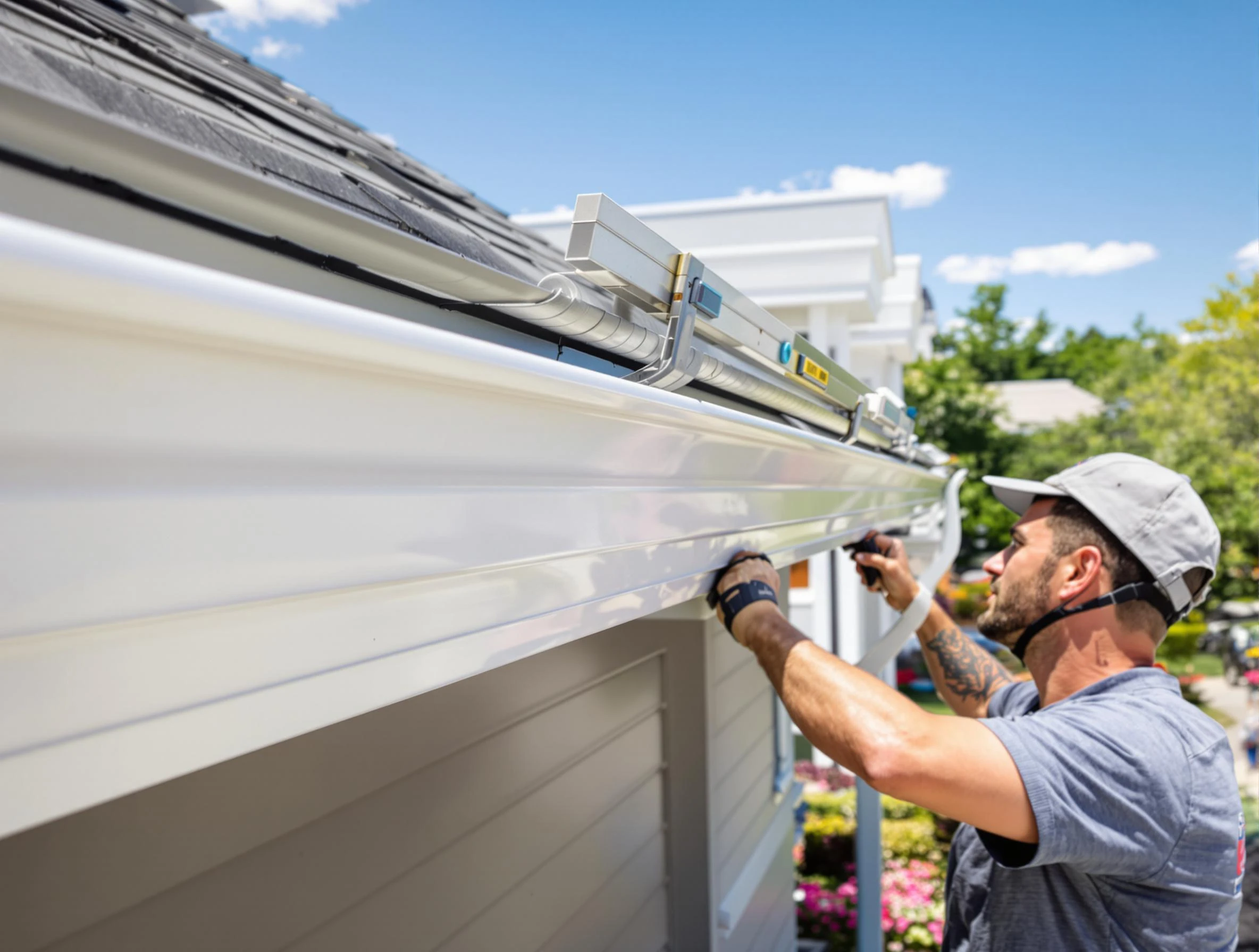 Newly installed gutters by Parma Heights Roofing Company for a home in Parma Heights, OH