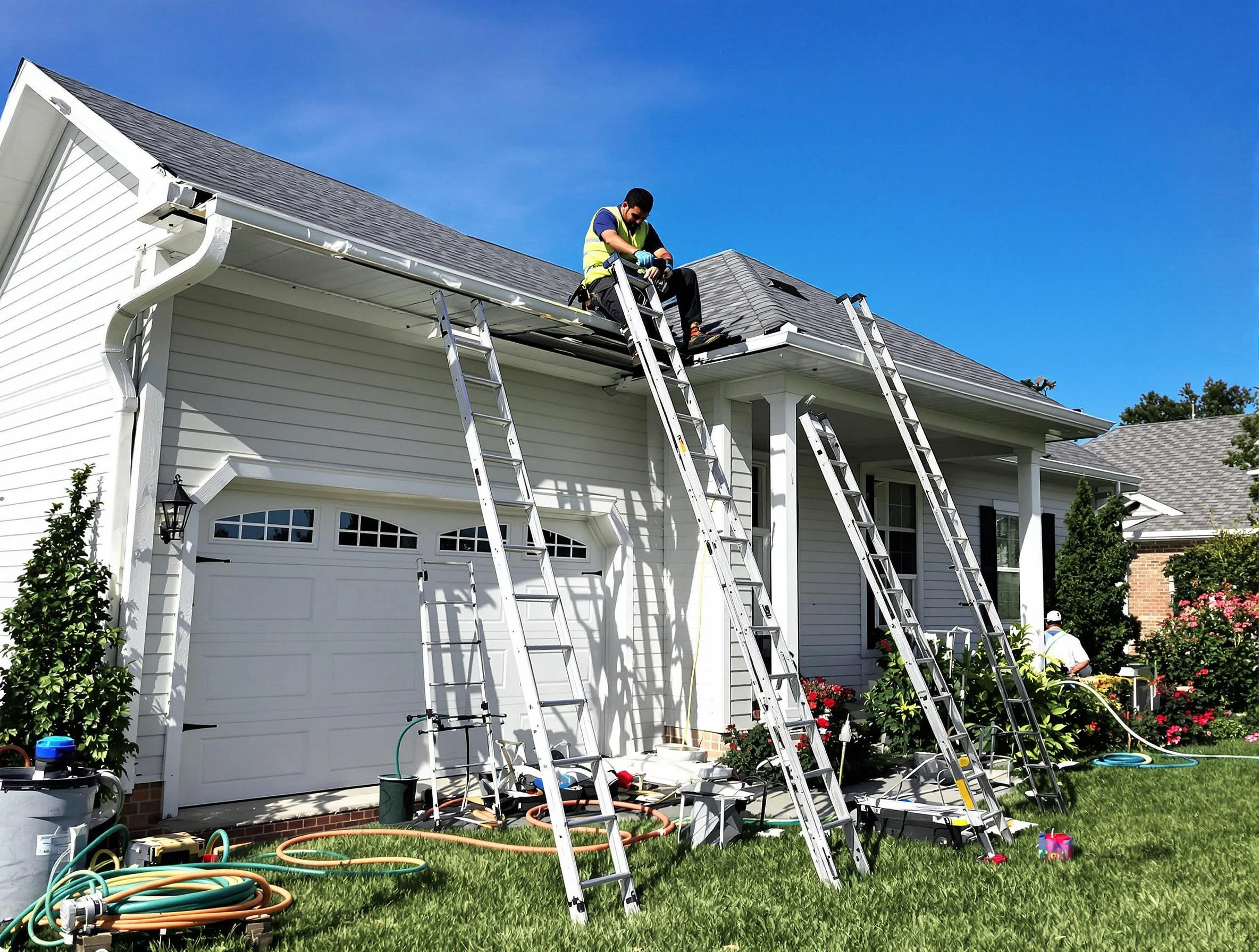 Removal of old gutters by Parma Heights Roofing Company to install new system in Parma Heights, OH