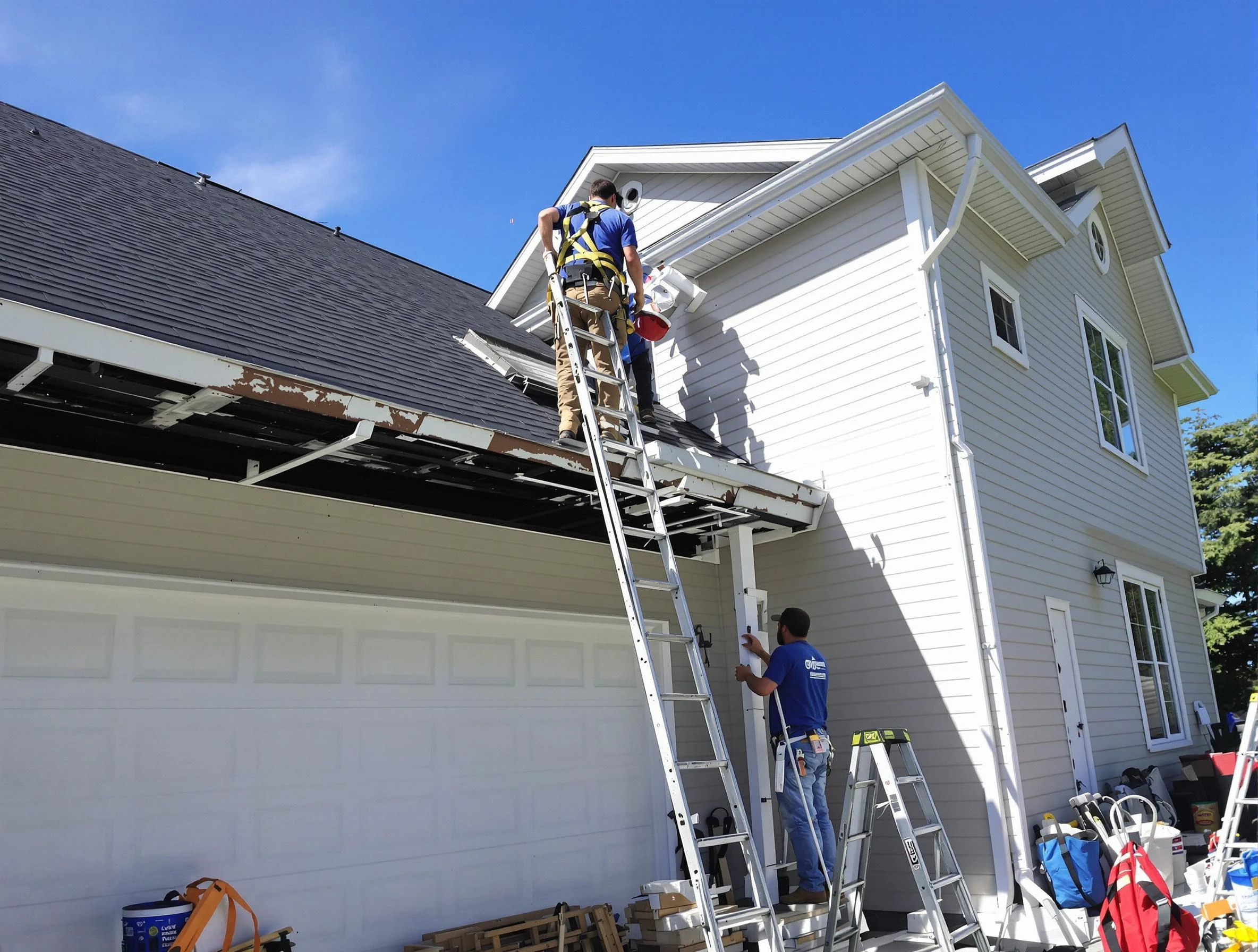 Newly replaced gutters by Parma Heights Roofing Company in Parma Heights, OH